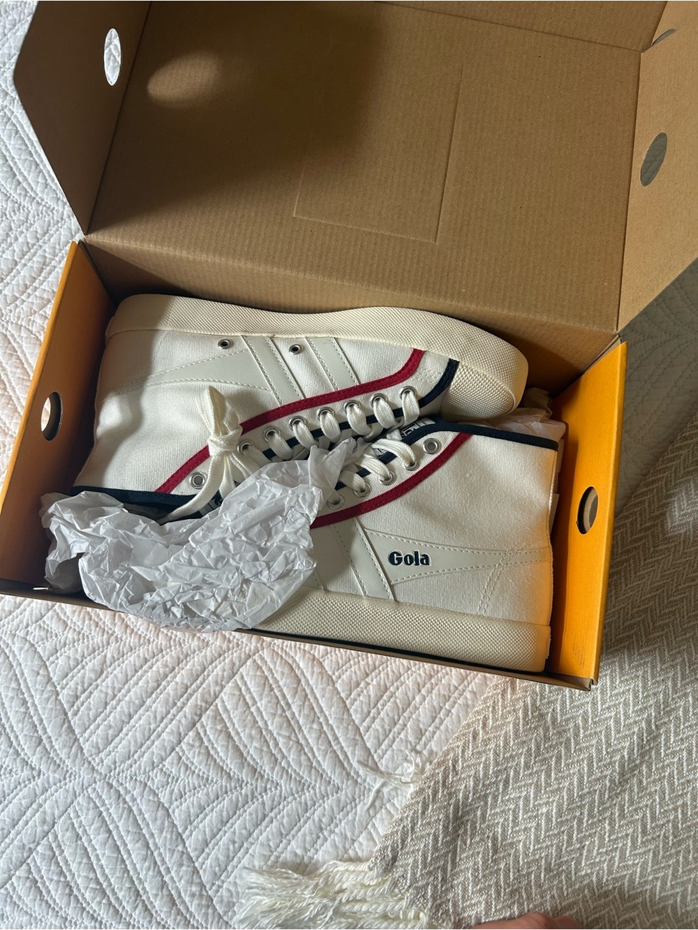 Gola Coaster Smash High Top Sneaker - Off White, Navy, Deep Red WMNS SZ 7